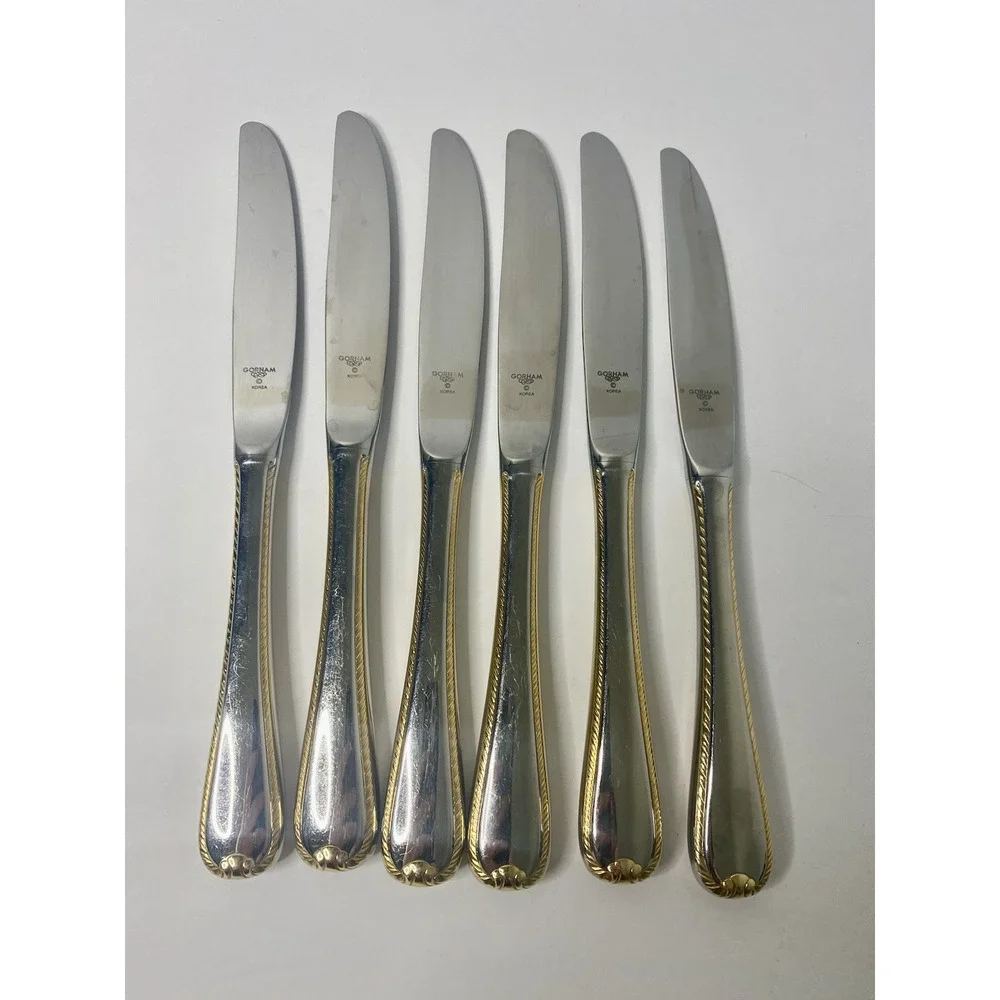 Gorham Golden Ribbon Edge Pattern Stainless Dinner Knives Knife Ser Of 6